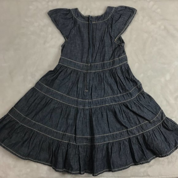 Gymboree Floral Embroidered Denim Tiered Maxi Dress 100% Cotton Zipper Girls 5 - Picture 4 of 9